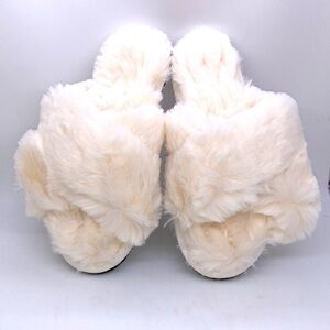 White Cross Band Fluffy House Slippers S (5-6) NIP